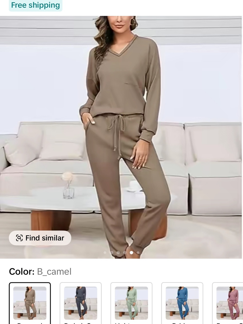 NWT Becotal Taupe Ribbed V-Neck Top and Pants Lounge Set